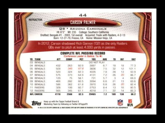 2013 Topps Chrome X-Fractor Carson Palmer 