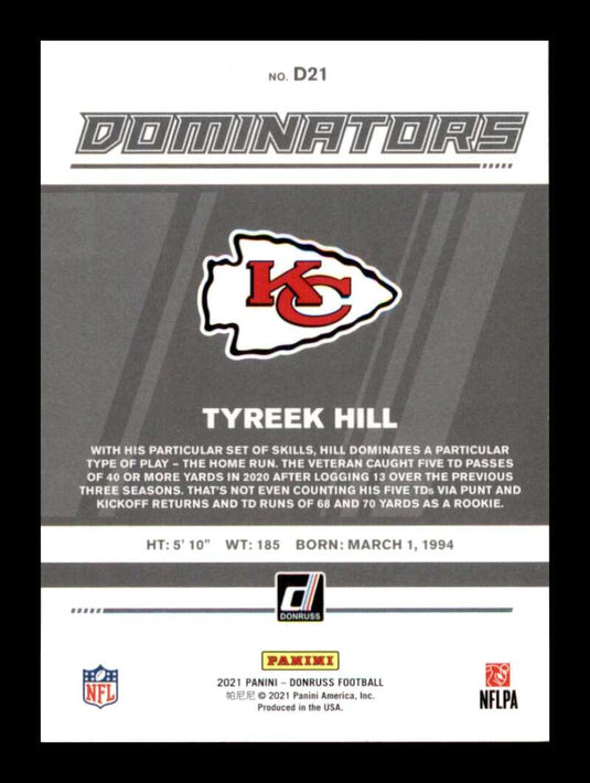 2021 Donruss Dominators Tyreek Hill