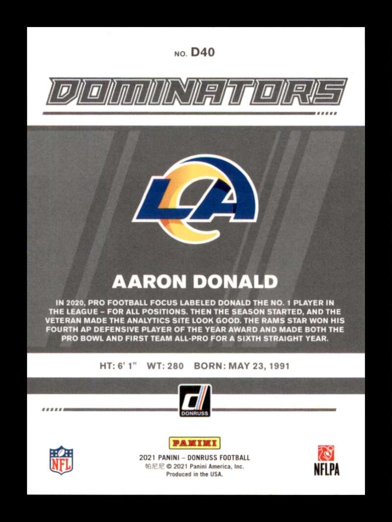 Load image into Gallery viewer, 2021 Donruss Dominators Aaron Donald #40 Los Angeles Rams  Image 2
