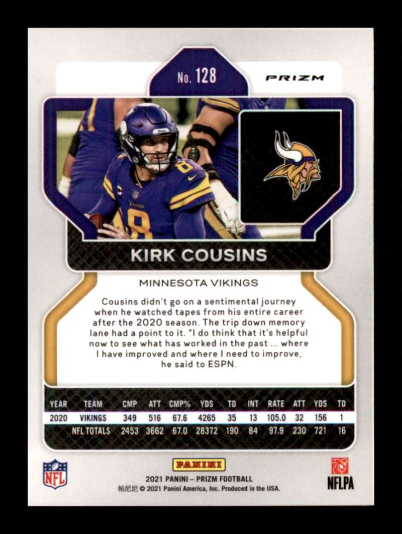 Load image into Gallery viewer, 2021 Panini Prizm Red Cracked Ice Prizm Kirk Cousins #128 Minnesota Vikings  Image 2
