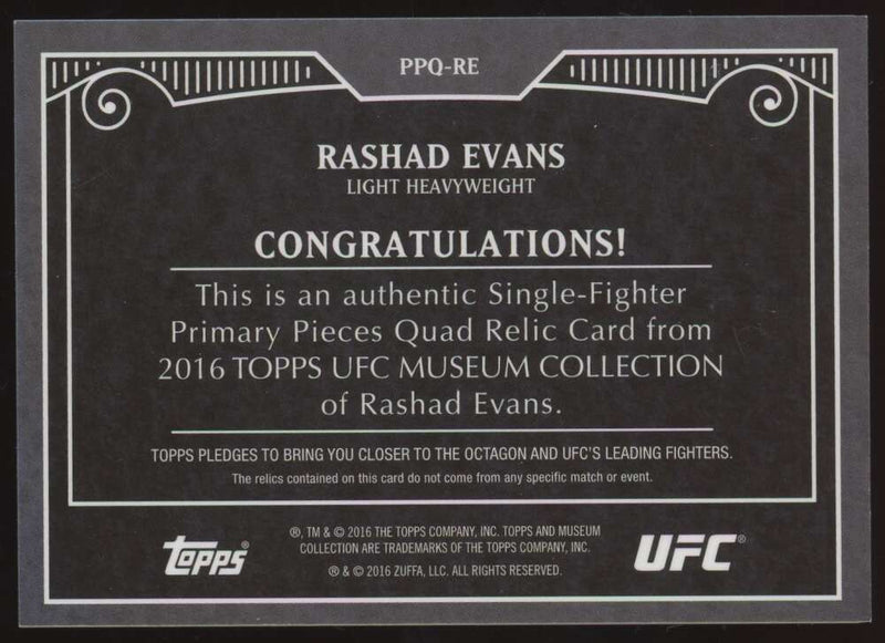 Load image into Gallery viewer, 2016 Topps UFC Museum Quad Relic Rashad Evans #PPQ-RE Patch /99 Image 2
