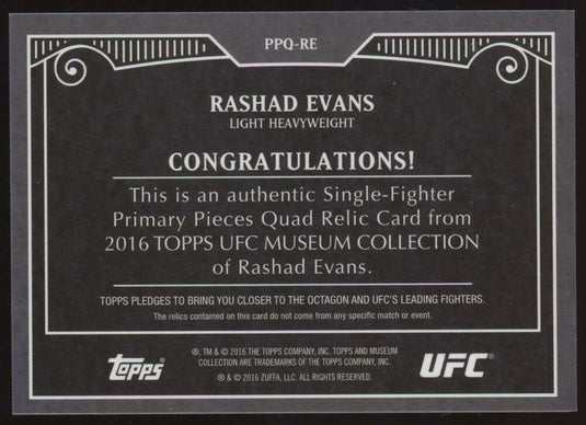 2016 Topps UFC Museum Quad Relic Rashad Evans 