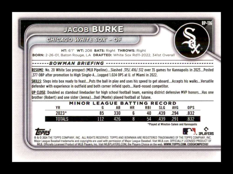 Load image into Gallery viewer, 2024 Bowman Jacob Burke #BP-116 Chicago White Sox Rookie RC Image 2
