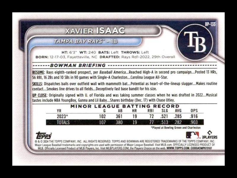 Load image into Gallery viewer, 2024 Bowman Xavier Isaac #BP-133 Tampa Bay Rays Rookie RC Image 2
