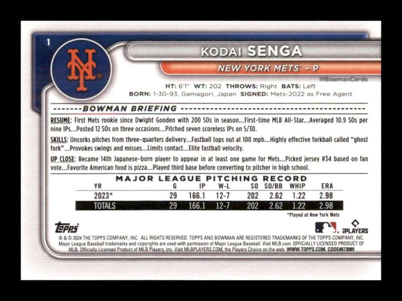 Load image into Gallery viewer, 2024 Bowman Kodai Senga #1 New York Mets  Image 2
