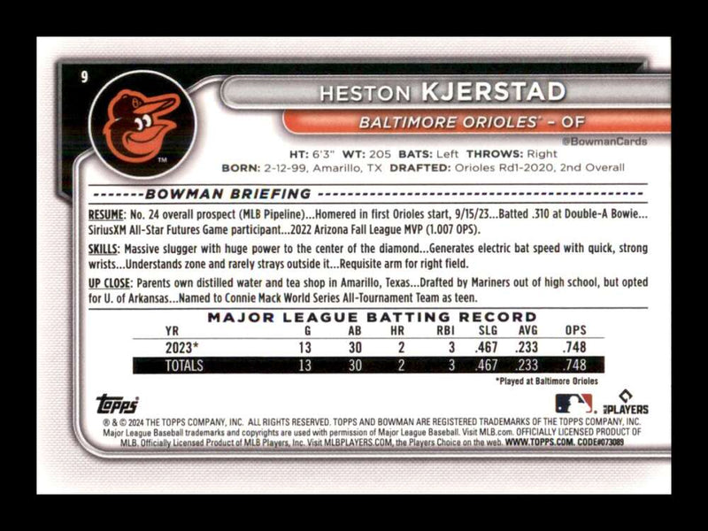 Load image into Gallery viewer, 2024 Bowman Heston Kjerstad #9 Baltimore Orioles Rookie RC  Image 2
