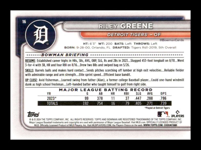 Load image into Gallery viewer, 2024 Bowman Riley Greene #16 Detroit Tigers  Image 2
