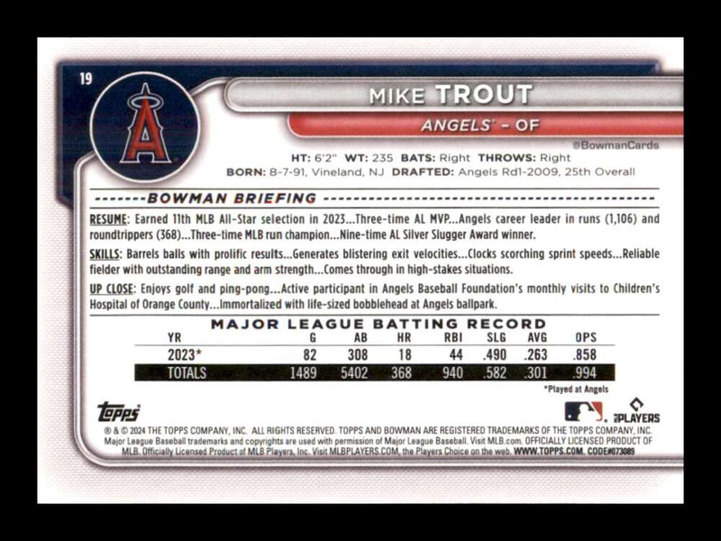 Load image into Gallery viewer, 2024 Bowman Mike Trout #19 Los Angeles Angels  Image 2
