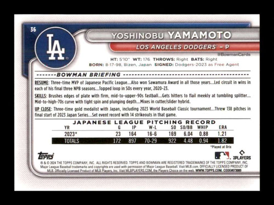 2024 Bowman Yoshinobu Yamamoto