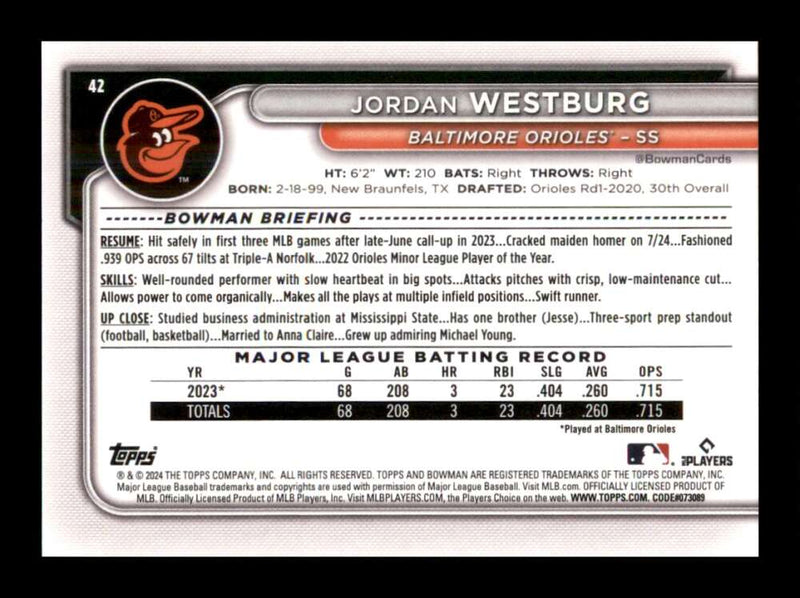Load image into Gallery viewer, 2024 Bowman Jordan Westburg #42 Baltimore Orioles Rookie RC  Image 2
