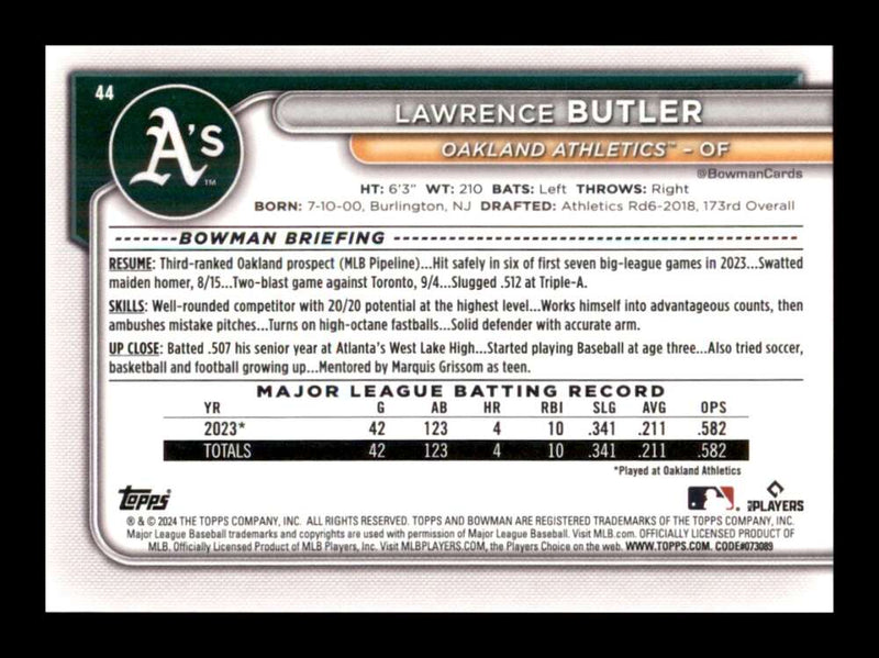 Load image into Gallery viewer, 2024 Bowman Lawrence Butler #44 Oakland Athletics Rookie RC  Image 2
