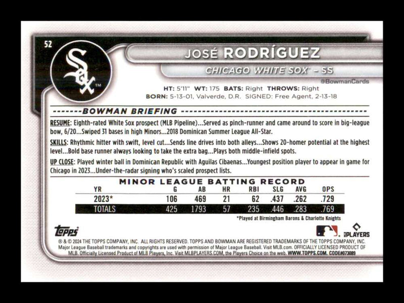 Load image into Gallery viewer, 2024 Bowman Jose Rodriguez #52 Chicago White Sox Rookie RC  Image 2
