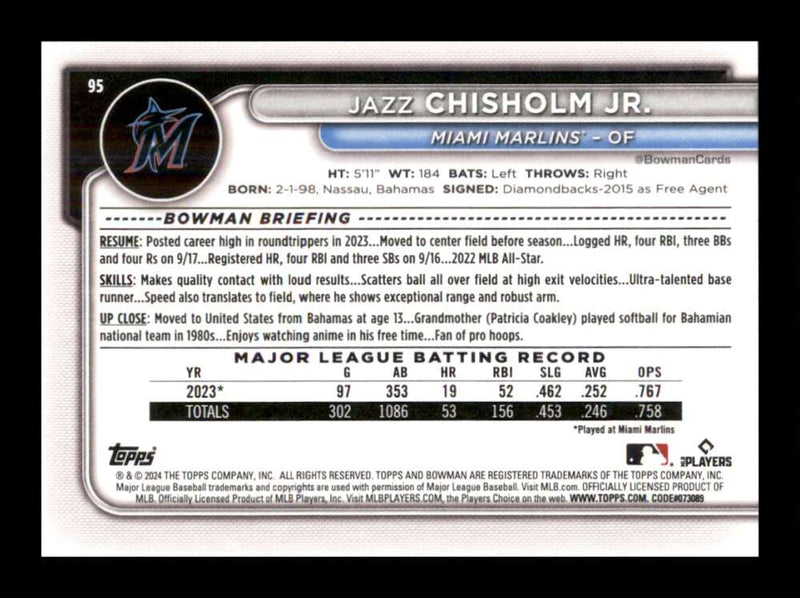 Load image into Gallery viewer, 2024 Bowman Jazz Chisholm Jr. #95 Miami Marlins  Image 2
