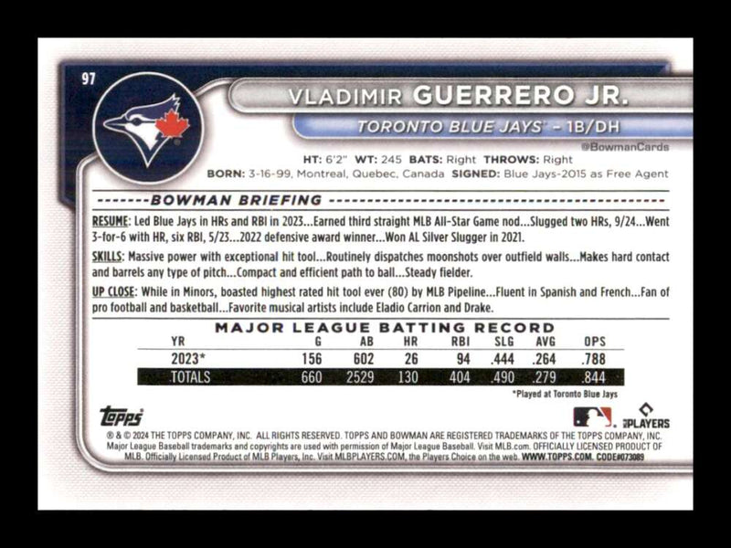 Load image into Gallery viewer, 2024 Bowman Vladimir Guerrero Jr. #97 Toronto Blue Jays  Image 2
