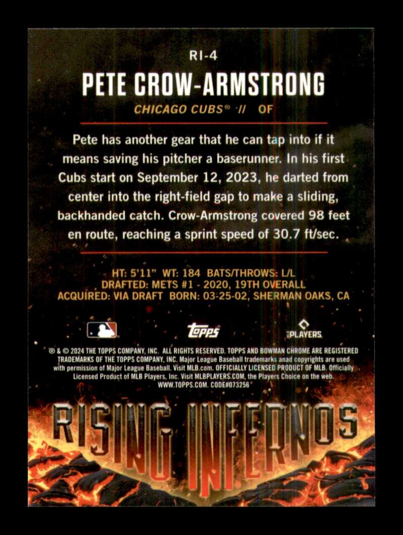Load image into Gallery viewer, 2024 Bowman Rising Infernos Pete Crow-Armstrong #RI-4 Chicago Cubs Rookie RC Image 2
