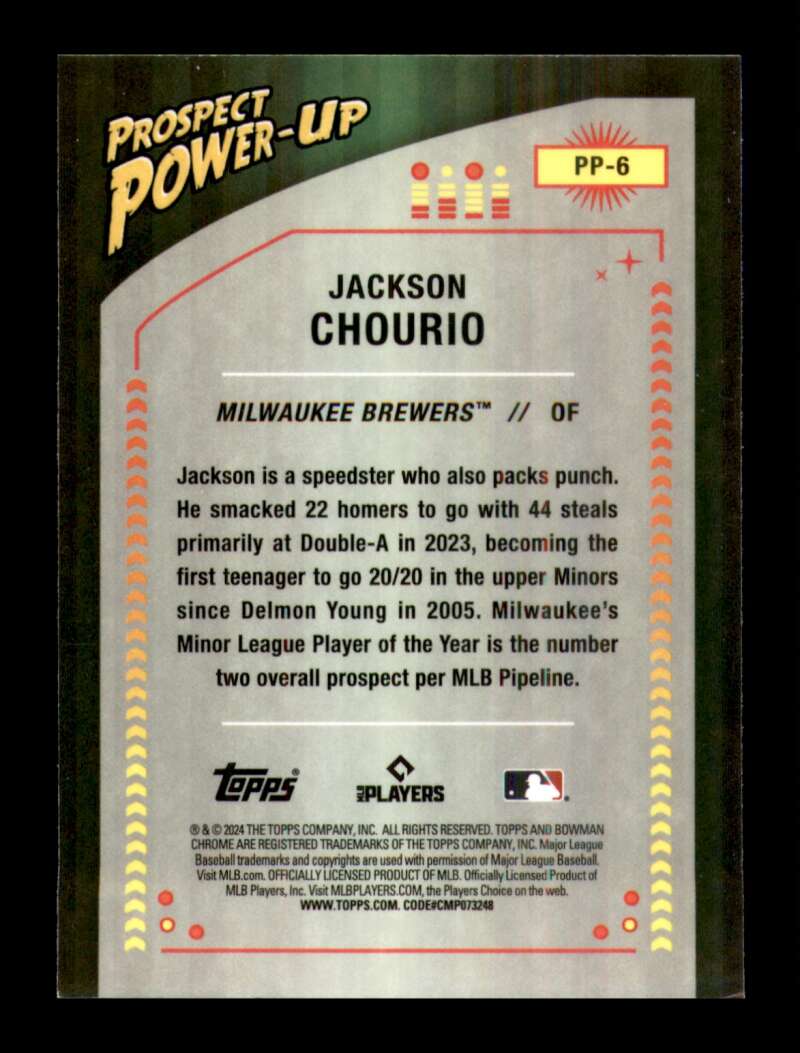 Load image into Gallery viewer, 2024 Bowman Prospect Power-Up Jackson Chourio #PP-6 Milwaukee Brewers Image 2
