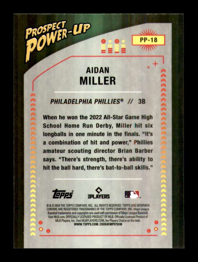 Load image into Gallery viewer, 2024 Bowman Prospect Power-Up Aidan Miller #PP-18 Philadelphia Phillies Image 2
