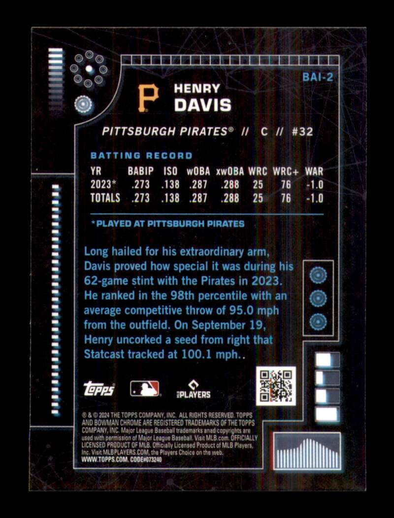 Load image into Gallery viewer, 2024 Bowman AI Henry Davis #BAI-2 Pittsburgh Pirates Rookie RC Image 2
