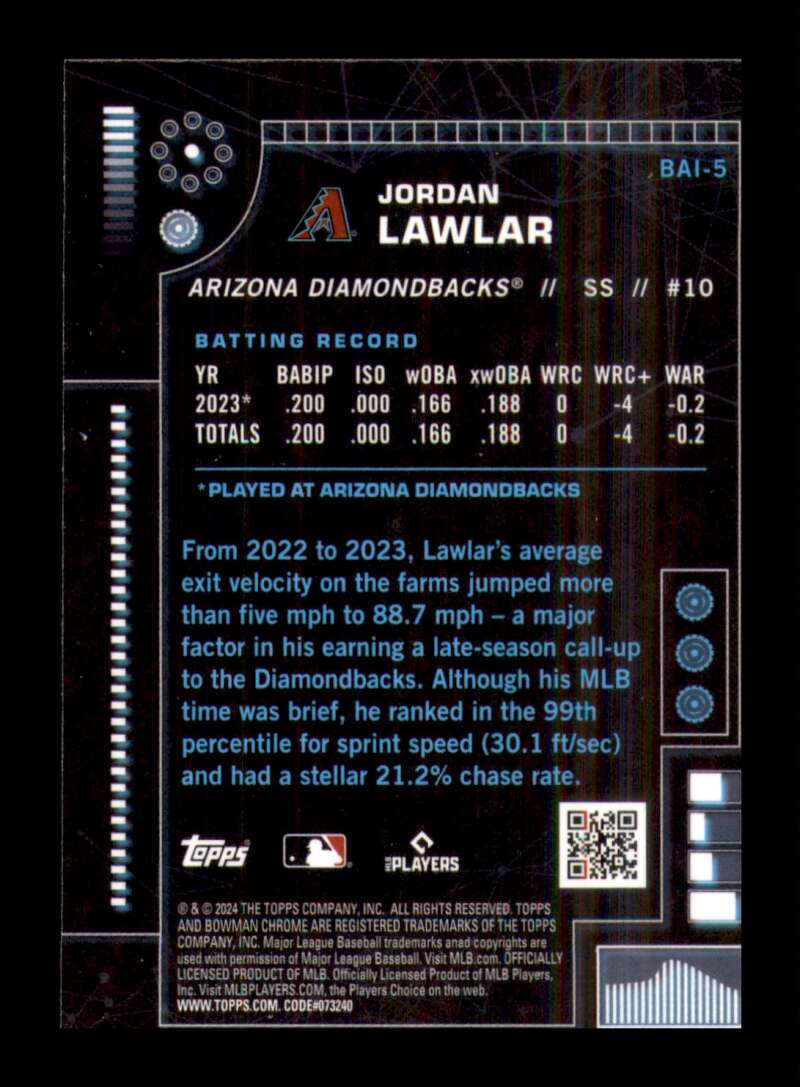 Load image into Gallery viewer, 2024 Bowman AI Jordan Lawlar #BAI-5 Arizona Diamondbacks Rookie RC Image 2
