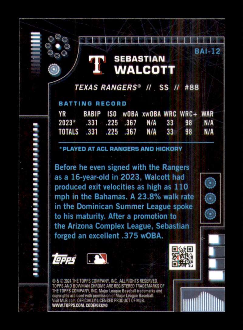 Load image into Gallery viewer, 2024 Bowman AI Sebastian Walcott #BAI-12 Texas Rangers Image 2
