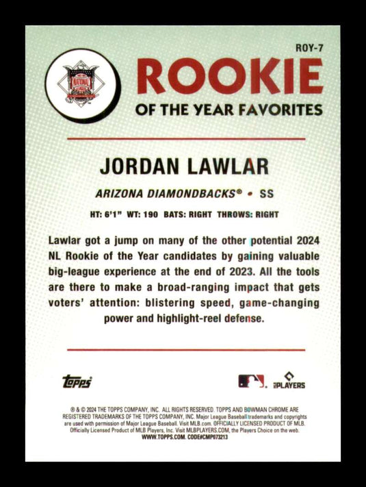 2024 Bowman ROY Favorites Jordan Lawlar 