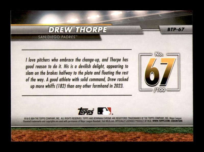 Load image into Gallery viewer, 2024 Bowman Top 100 Drew Thorpe #BTP-67 San Diego Padres  Image 2
