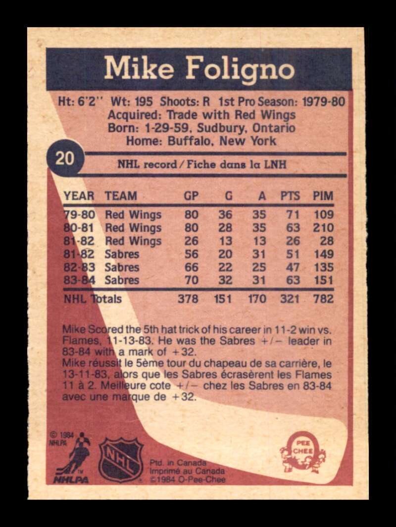 Load image into Gallery viewer, 1984-85 O-Pee-Chee Mike Foligno #20 Buffalo Sabres NM Near Mint Image 2
