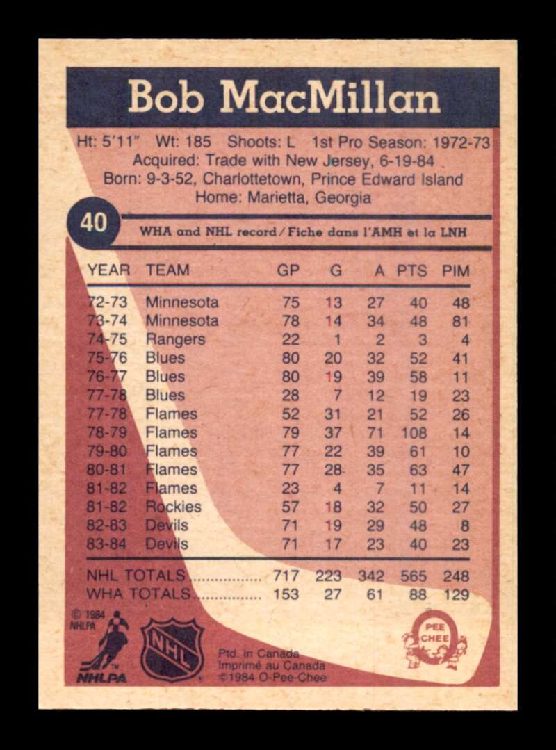 Load image into Gallery viewer, 1984-85 O-Pee-Chee Bob MacMillan #40 Chicago Blackhawks NM Near Mint Image 2
