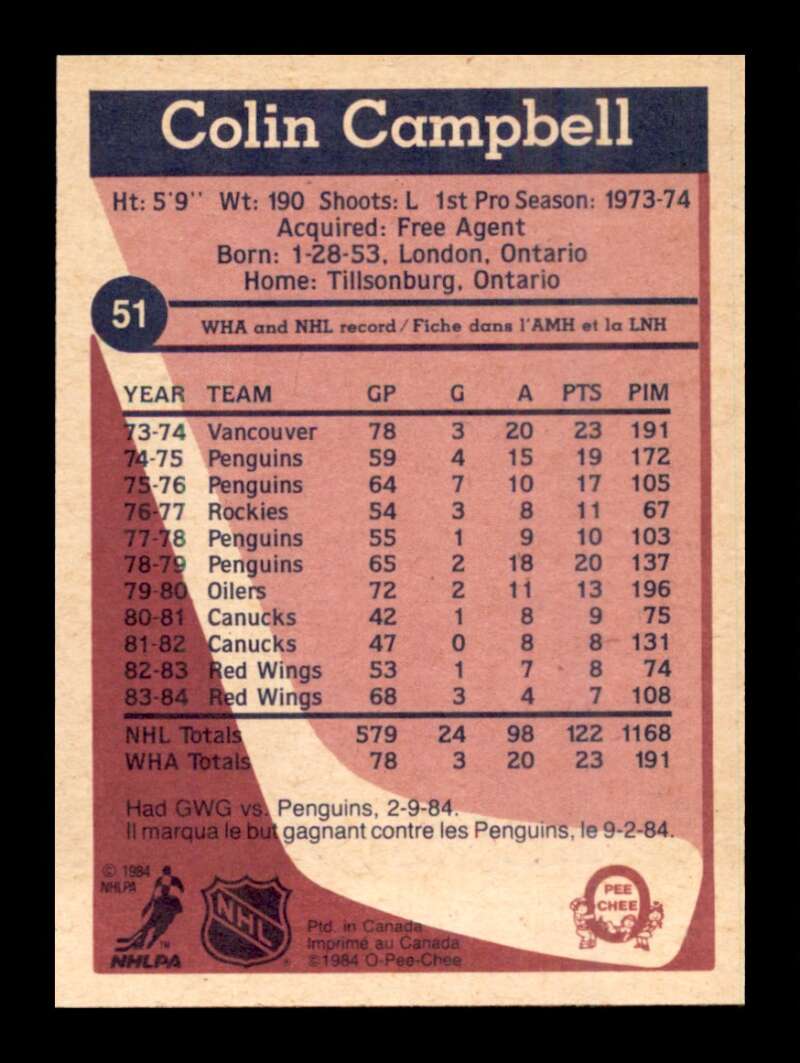 Load image into Gallery viewer, 1984-85 O-Pee-Chee Colin Campbell #51 Detroit Red Wings NM Near Mint Image 2
