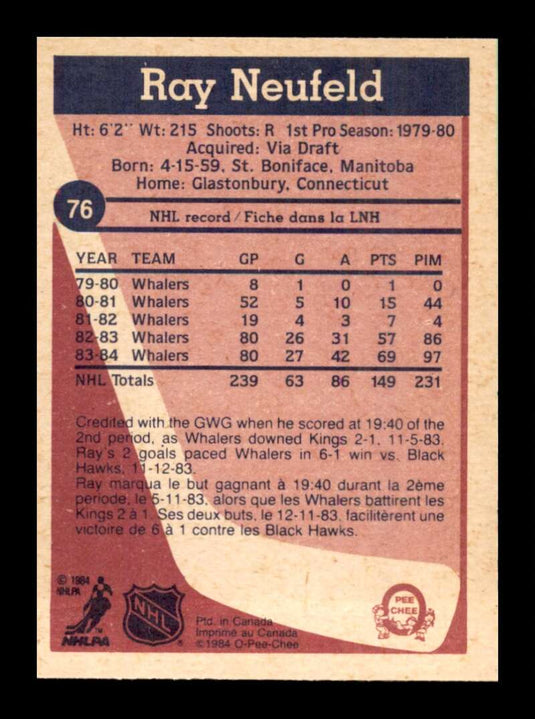 1984-85 O-Pee-Chee Ray Neufeld 