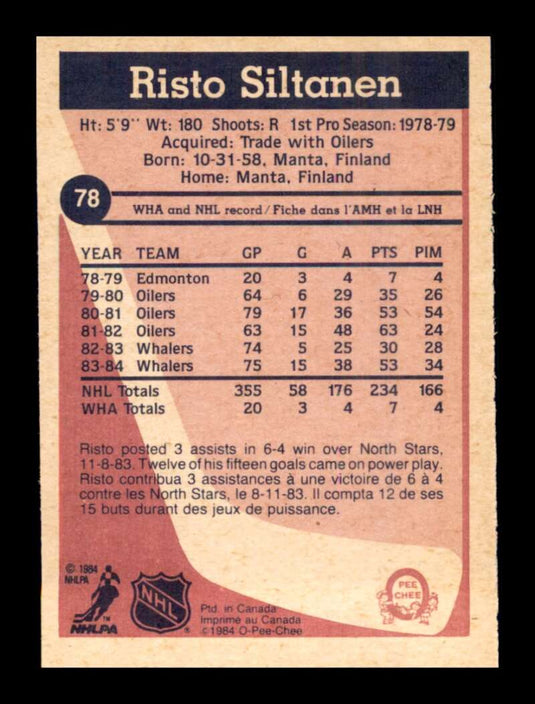 1984-85 O-Pee-Chee Risto Siltanen 