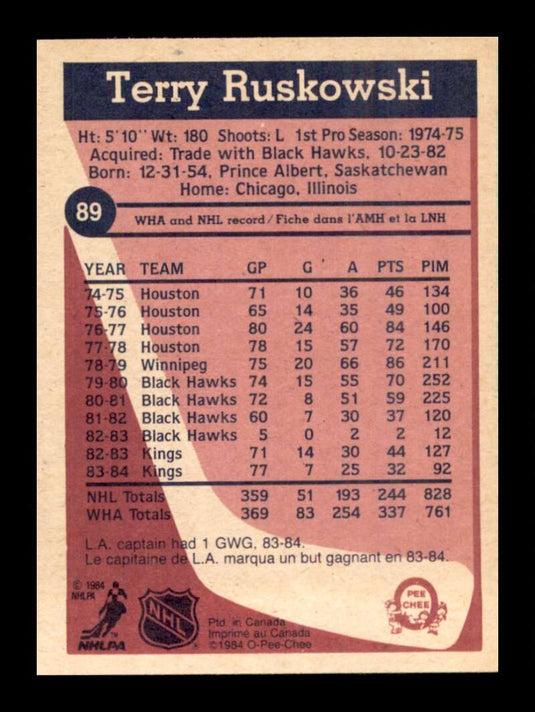 1984-85 O-Pee-Chee Terry Ruskowski 
