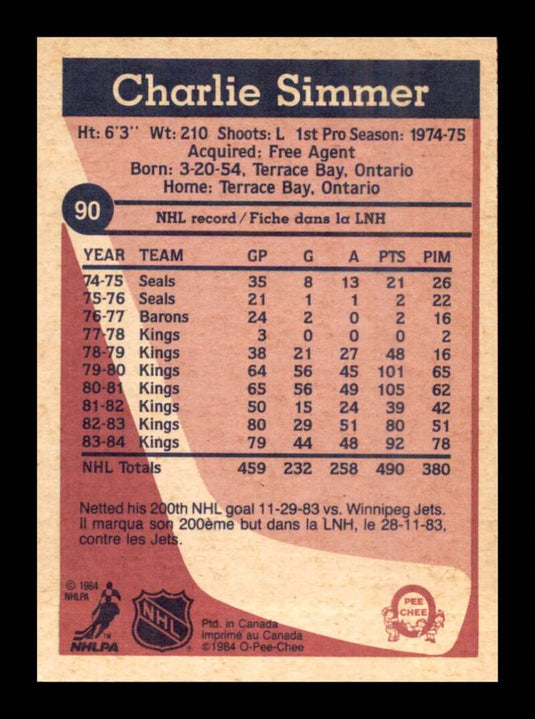 1984-85 O-Pee-Chee Charlie Simmer 