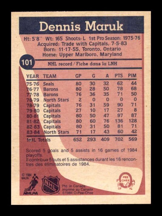 1984-85 O-Pee-Chee Dennis Maruk 