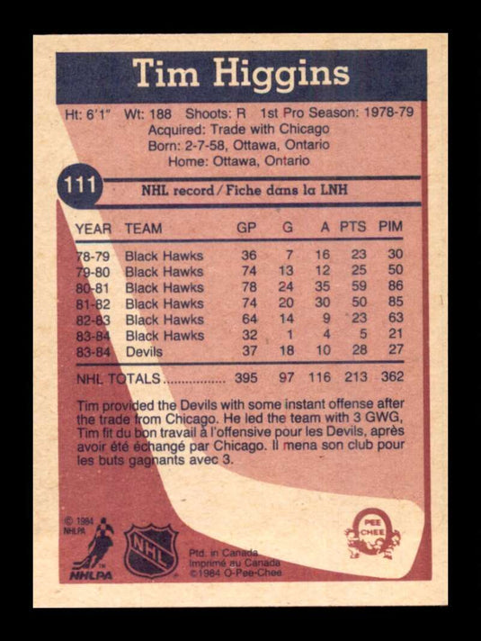 1984-85 O-Pee-Chee Tim Higgins 