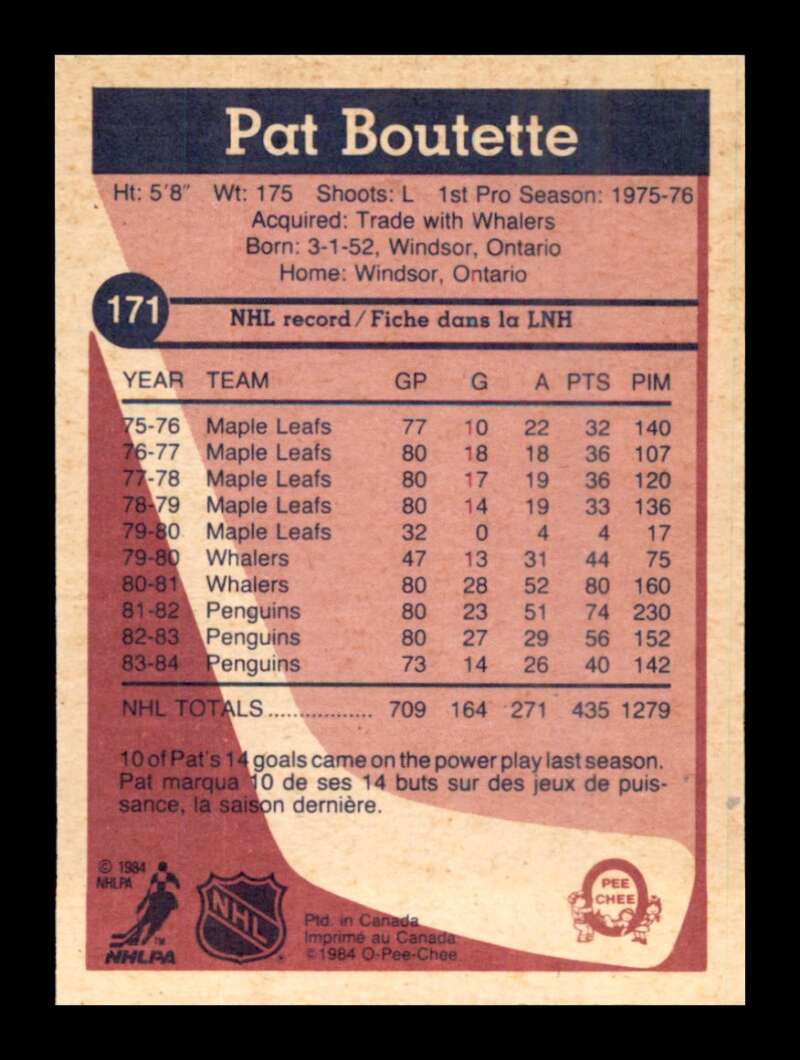 Load image into Gallery viewer, 1984-85 O-Pee-Chee Pat Boutette #171 Pittsburgh Penguins NM Near Mint Image 2
