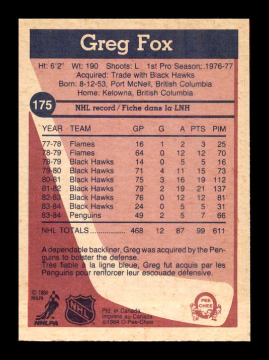 1984-85 O-Pee-Chee Greg Fox
