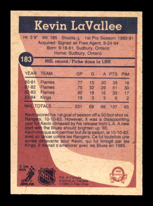 1984-85 O-Pee-Chee Kevin LaVallee 
