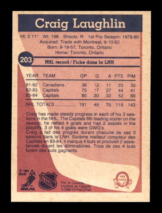1984-85 O-Pee-Chee Craig Laughlin 