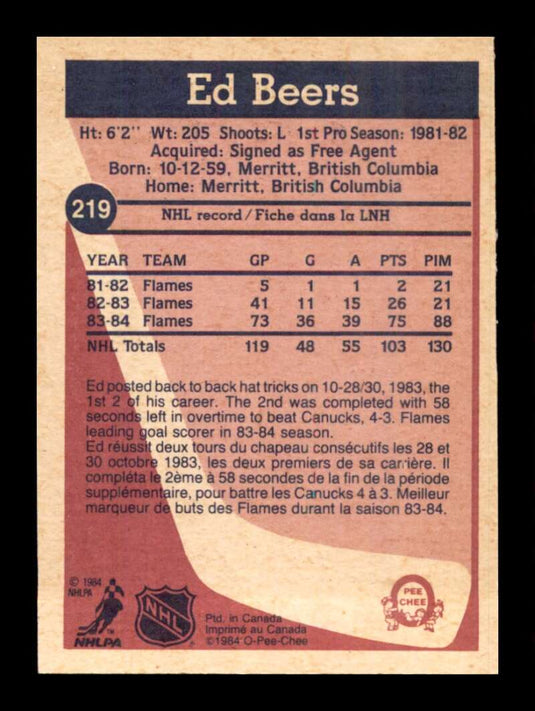 1984-85 O-Pee-Chee Ed Beers