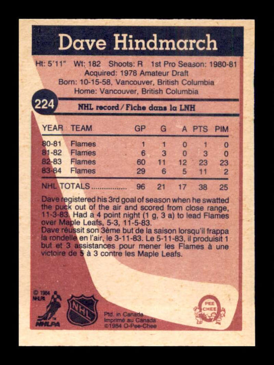 1984-85 O-Pee-Chee Dave Hindmarch