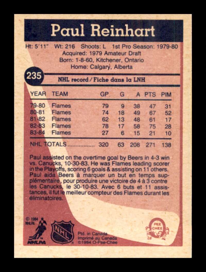 Load image into Gallery viewer, 1984-85 O-Pee-Chee Paul Reinhart #235 Calgary Flames NM Near Mint Image 2
