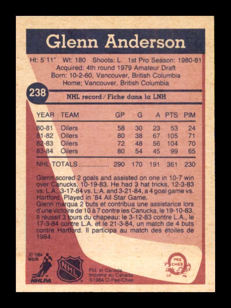 Load image into Gallery viewer, 1984-85 O-Pee-Chee Glenn Anderson #238 Edmonton Oilers NM Near Mint Image 2
