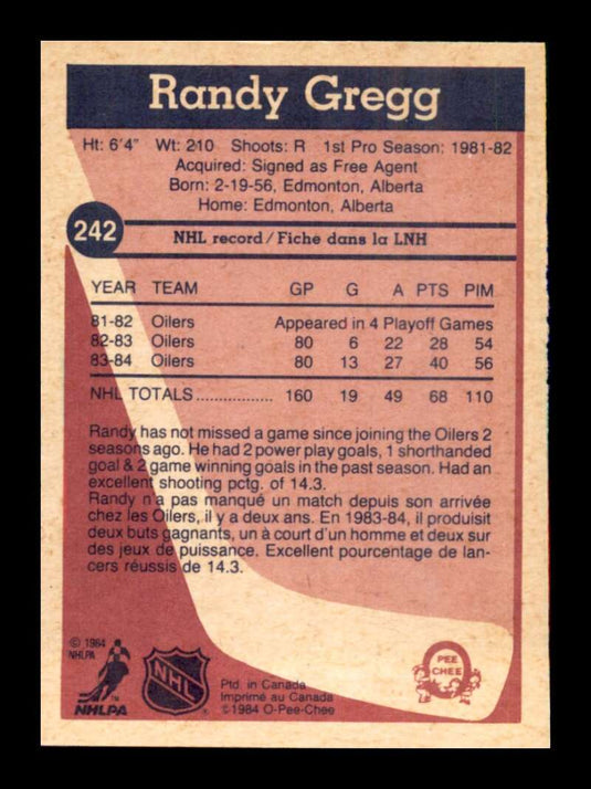 1984-85 O-Pee-Chee Randy Gregg