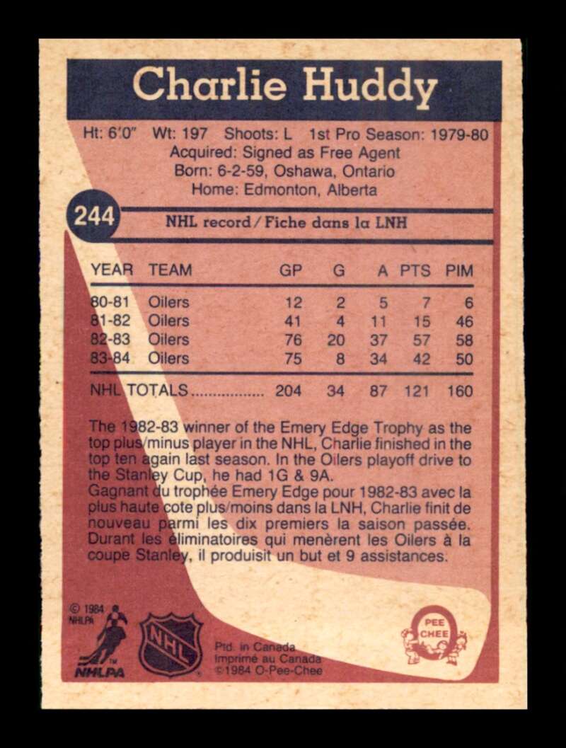 Load image into Gallery viewer, 1984-85 O-Pee-Chee Charlie Huddy #244 Edmonton Oilers NM Near Mint Image 2
