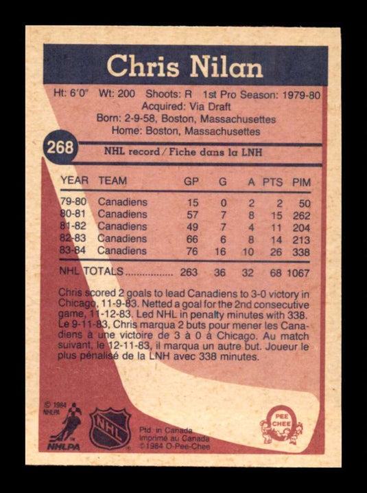1984-85 O-Pee-Chee Chris Nilan