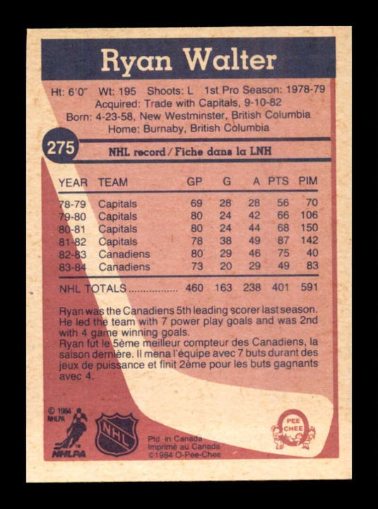 1984-85 O-Pee-Chee Ryan Walter