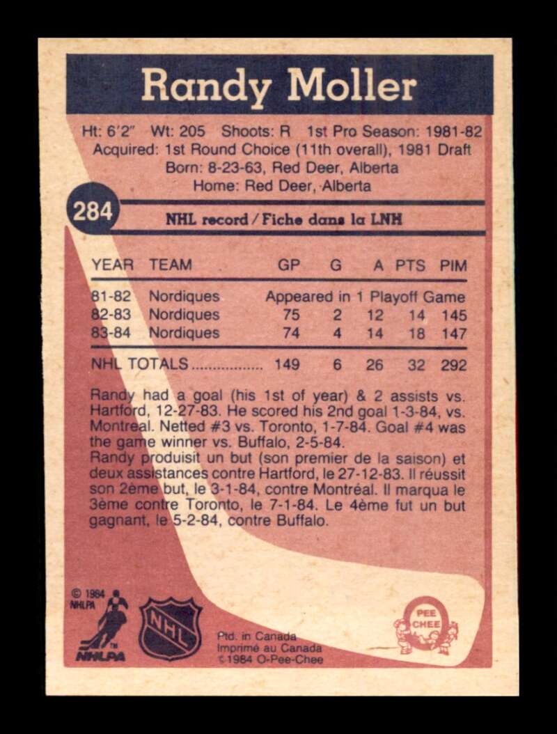 Load image into Gallery viewer, 1984-85 O-Pee-Chee Randy Moller #284 Quebec Nordiques NM Near Mint Image 2
