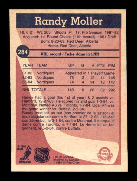 1984-85 O-Pee-Chee Randy Moller