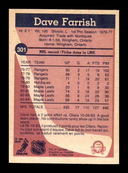 1984-85 O-Pee-Chee Dave Farrish 